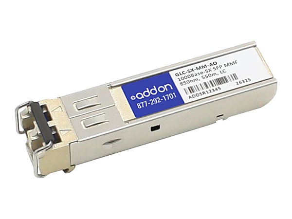 AddOn Cisco GLC-SX-MM Compatible SFP Transceiver - SFP (mini-GBIC) transceiver module - GigE - 1000Base-SX - LC multi-mode - up to 1800 ft - 850 nm - for Cisco 38XX; ASA 55XX; Catalyst ESS9300; Integrated Services Router 11XX
