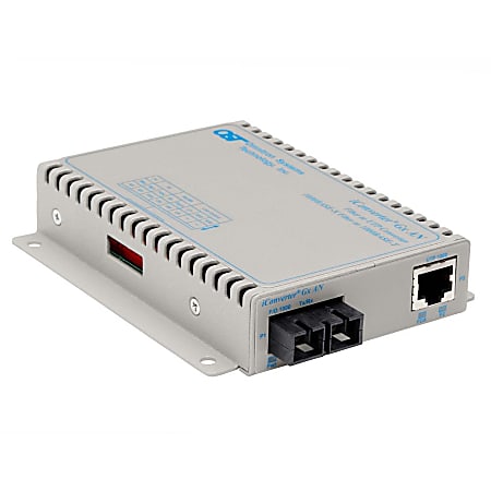 Omnitron iConverter 1000Mbps Gigabit Ethernet Fiber Media Converter RJ45 SC Single-Mode 12km - 1 x 1000BASE-T; 1 x 1000BASE-LX; Wall-Mount Standalone; US AC Powered; Lifetime Warranty