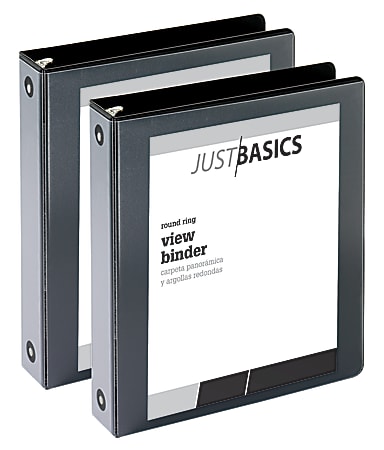 Just Basics® Economy View 3-Ring Binder, 1 1/2" Round Rings, 61% Recycled, Black, Pack Of 2