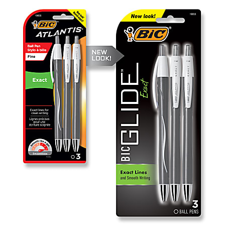 BIC Glide Exact Retractable Ballpoint Pens Fine Point 0.7 mm Gray Barrel  Black Ink Pack Of 12 Pens - Office Depot