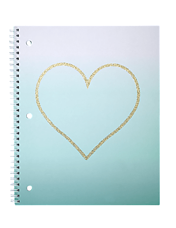 Divoga© Heart Notebook, 8" x 10 1/2", Wide Ruled, Teal, 80 Sheets