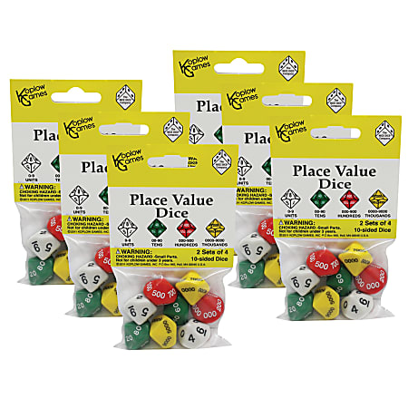 Koplow Games Place Value Dice, Grade 3 to 5, 8 Dice Per Pack, Set Of 6 Packs