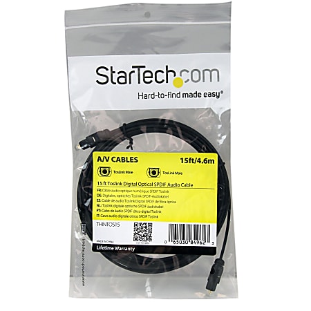 StarTech.com 15 ft Thin Toslink Digital Optical SPDIF Audio Cable Deliver  high quality optical digital sound even at extreme volumes 15 ft optical  audio cable thin toslink cable optical digital audio cable