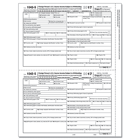 ComplyRight 1042-S Inkjet/Laser Tax Forms, Copy C, 8 1/2" x 11", Pack Of 50