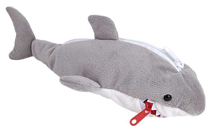 Office Depot Brand® Plush Animal Pouch, Shark, 11"H x 2 2/5"W x 2 2/5"D, Gray