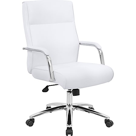 Boss Office Products Modern Executive Conference Ergonomic Chair, Caressoft™ Vinyl, White/Chrome