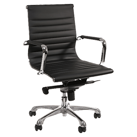 Lorell® Modern Bonded Leather Mid-Back Chair, Black