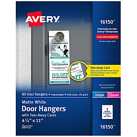 Avery® Door Hangers With Tear-Away Cards, 2 Cards Per Sheet, Pack Of 40 Hangers