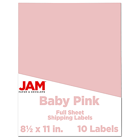 JAM Paper® Full-Page Mailing And Shipping Labels, Rectangle, 8 1/2" x 11", Baby Pink, Pack Of 10
