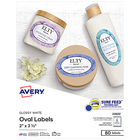 Avery® Easy Peel® Print-To-The-Edge Permanent Inkjet/Laser Oval Labels,  22820, 2