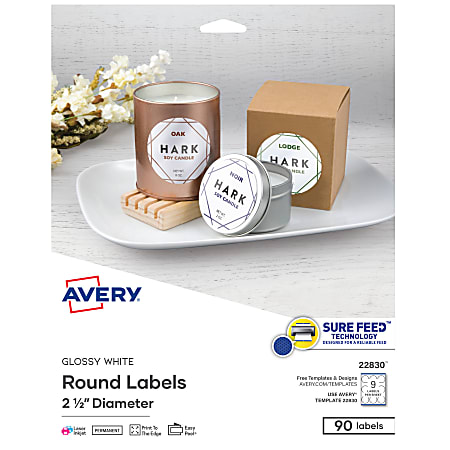 Avery® Easy Peel® TrueBlock® Print-To-The-Edge Inkjet/Laser Labels, Round,  22830, 2 1/2