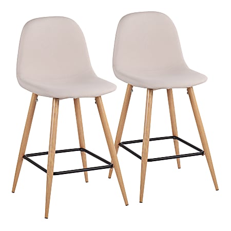 LumiSource Pebble Counter Stools, Natural/Beige, Set Of 2 Stools