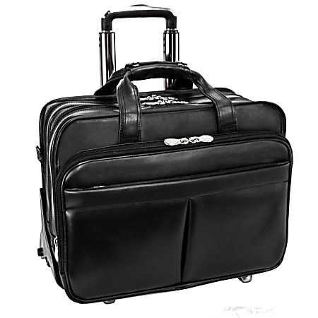 McKleinUSA 17" Leather Patented Detachable -Wheeled Laptop Briefcase w/ Removable Sleeve - Shoulder Strap, Hand Strap, Handle17" Screen Support - 13" x 17.5" x 11" - Leather - Black