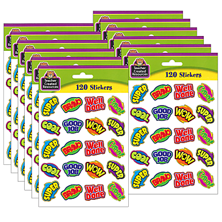 Teacher Created Resources® Stickers, Positive Words, 120 Stickers Per Pack, Set Of 12 Packs