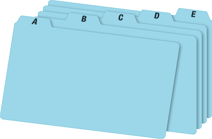 Office Depot® Brand A-Z Index Card Guides, 5" x 8", 1/5-Cut Tab, Blue, Pack Of 25