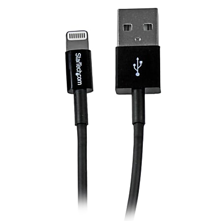 StarTech.com 1m (3ft) Black Apple 8-pin Slim Lightning Connector to USB Cable for iPhone / iPod / iPad - 3 ft Lightning/USB Data Transfer Cable for iPod, iPhone, iPad - First End: 1 x Type A Male USB - Second End: 1 x Lightning Male Proprietary Connector
