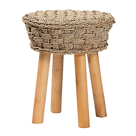 bali & pari Denver Natural Seagrass And Acacia Wood Stool, Light Brown