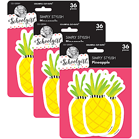 Carson Dellosa Education Cut-Outs, Schoolgirl Style Simply Stylish Tropical Pineapple, 36 Cut-Outs Per Pack, Set Of 3 Packs