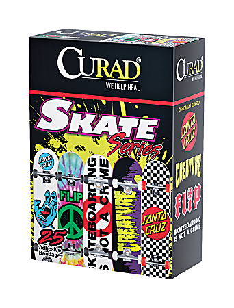 CURAD® Skate Series Plastic Bandages, 25 Bandages Per Box, Case Of 24 Boxes