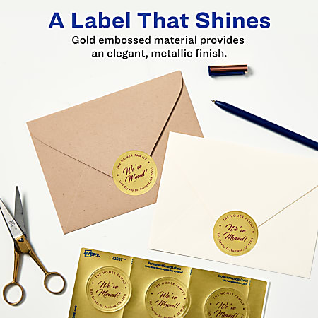 Avery Printable Embossed Foil Labels 22831 Round 2 Diameter Gold Pack