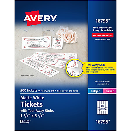 Avery® Tear-Away Stubs Matte Printable Tickets - White - 500/Pack