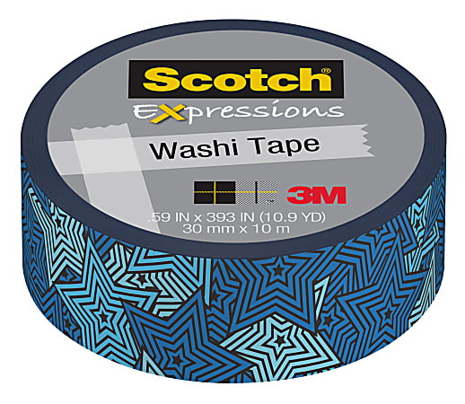 Scotch® Expressions Washi Tape, 1" Core, 0.59" x 393", Retro Bl Stars