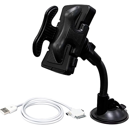 QVS Universal Windshield Mount Holder with 3-in-1 USB Sync/Charger Cable Kit