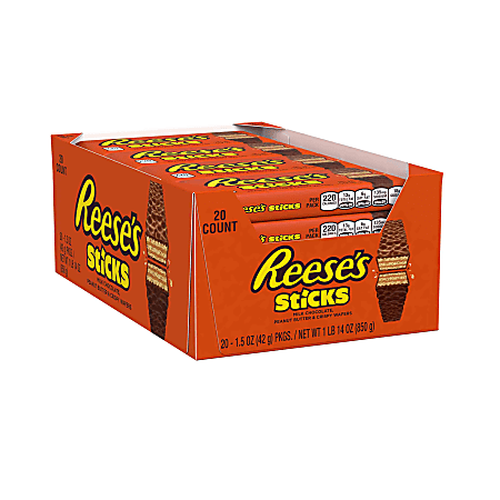 Reese's Sticks Wafer Bars, 1.5 Oz, Box Of 20