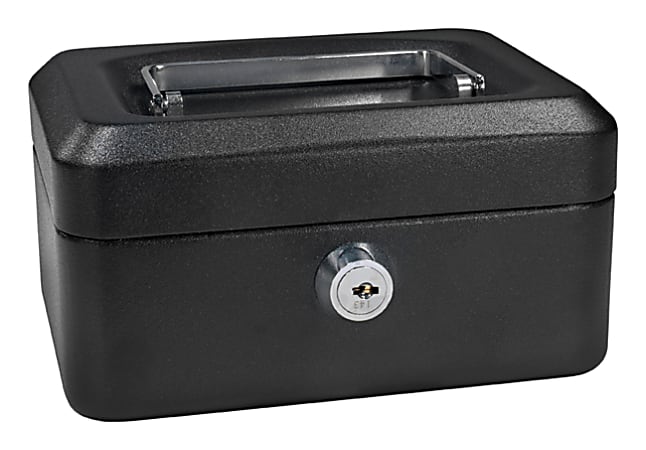 Barska 6 Key Lock Cash Box With Tray, 3 Compartments, Gray