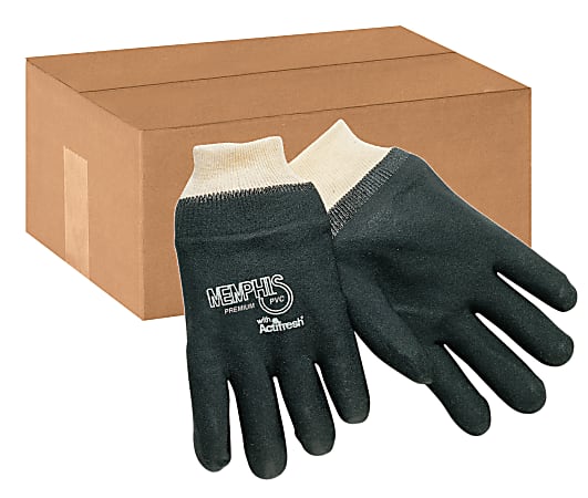 Memphis Glove Premium Double-Dipped PVC Gloves, One Size, Black, Pack Of 12 Pairs