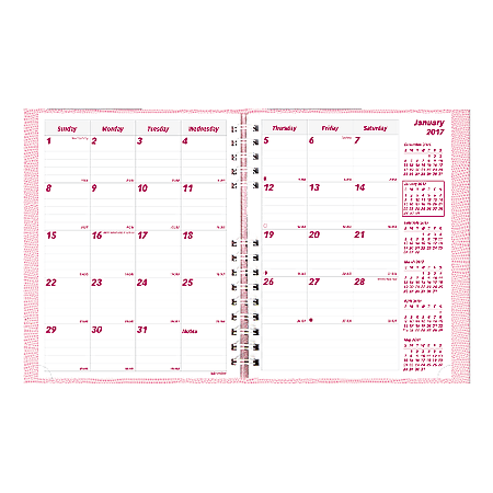 Brownline® CoilPro 14-Month Planner, 8 7/8" x 7 1/8", FSC Certified, 50% Recycled, Pink (Breast Cancer Awareness)/Burgundy, December 2016-January 2018