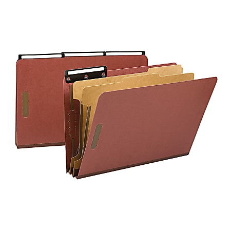 Smead® 1/3-Cut Metal Tab Classification Folders, Legal Size, 2" Expansion, 60% Recycled, Red, Box Of 10