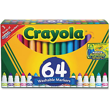 Crayola® Washable Markers, Set Of 64 Markers, Conical Point, Assorted Colors