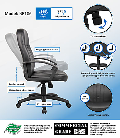 Executive Mid Back Office Chair - Black by Boss Office Products