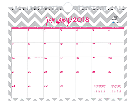 Dabney Lee for Blue Sky™ Ollie Monthly Wall Calendar, 11" x 8 3/4", 50% Recycled, Gray, January to December 2018 (102141)