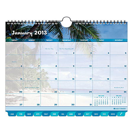 Day-Timer® Organization Centers Coastlines® Wall Calendar, 11" x 8 1/2", January-December 2013