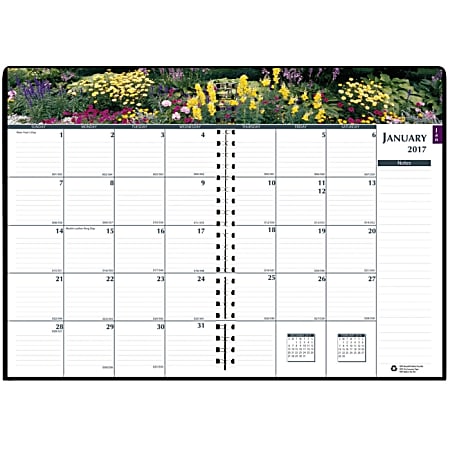 House of Doolittle Earthscapes Gardens Monthly Planner - Julian - Monthly - 1 Year - January 2018 till December 2018 - 1 Month Double Page Layout - 7" x 10" - Wire Bound - Paper - Black - Non-refillable