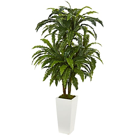 Nearly Natural Marginatum 50" Artificial Plant With Tower Vase, Green/White