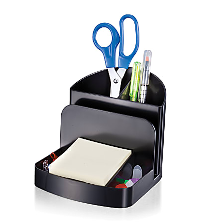 Office Depot® Brand 3-Compartment Deluxe Desk Organizer, 30% Recycled, Black