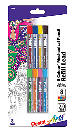 Pentel Arts® Lead Pencil Refills, 2.0 mm, Assorted Colors, Pack Of 8