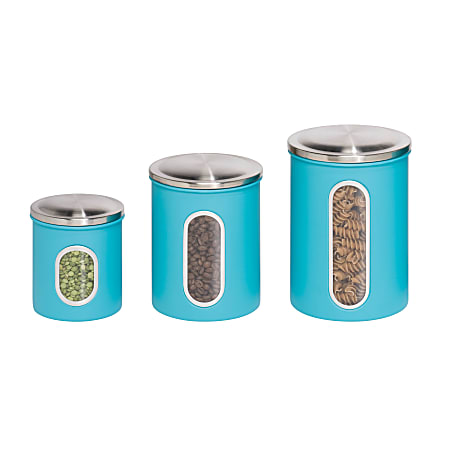 Honey-Can-Do 3-Piece Metal Storage Canister Set, 0.8 - 1.9 Qt, Blue/Stainless Steel