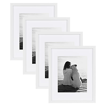 Uniek DesignOvation Gallery Picture Frame Set, 14 15/16 x 11 15/16" With Mat, White Decorative Modern, Set Of 4