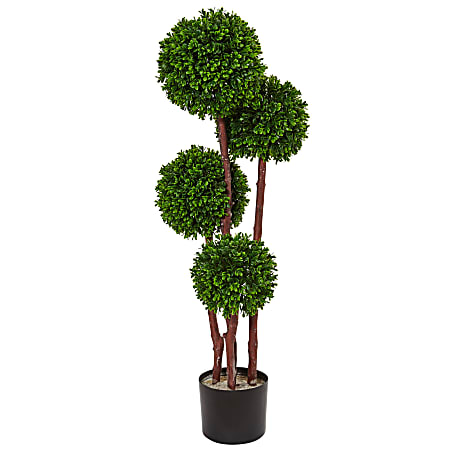 Nearly Natural Boxwood Topiary 36”H Artificial UV Resistant Indoor/Outdoor Tree With Pot, 36”H x 13”W x 13”D, Green