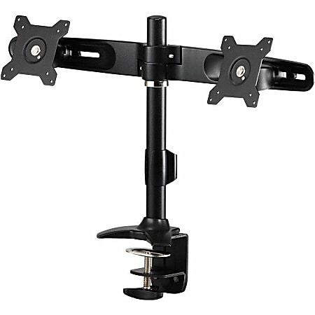 Amer Mounts Clamp Based Dual Monitor Mount for two 15"-24" LCD/LED Flat Panel Screens - Supports up to 26.5lb monitors, +/- 20 degree tilt, and VESA 75/100