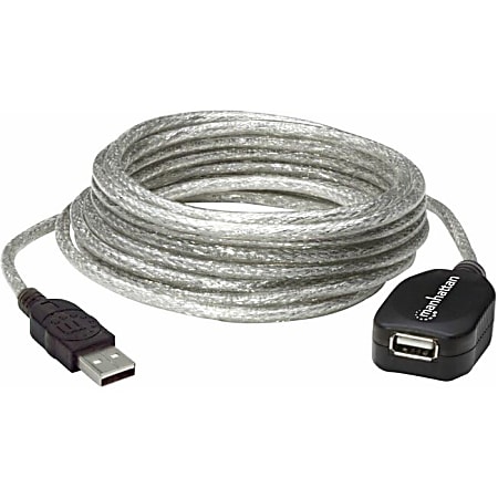 Manhattan USB-A to USB-A Extension Cable, 5m, Male to Female, Active, Translucent Silver, 480 Mbps (USB 2.0), Dais - 519779
