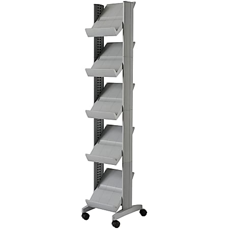Paperflow Large Mobile Literature Display - 66" Height x 13.8" Width x 15.2" Depth - Floor - Silver - Metal, Plastic - 1 Each