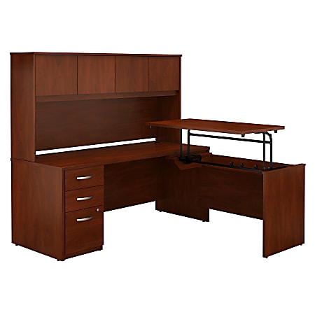 Bush Business Furniture Components Elite 72"W 3 Position Sit to Stand L Shaped Desk with Hutch and 3 Drawer File Cabinet, Hansen Cherry, Standard Delivery