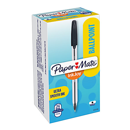 Paper Mate® InkJoy 50ST Stick Ballpoint Pens, Medium Point, 1.0 mm, Clear Barrels, Black Ink, Box of 24