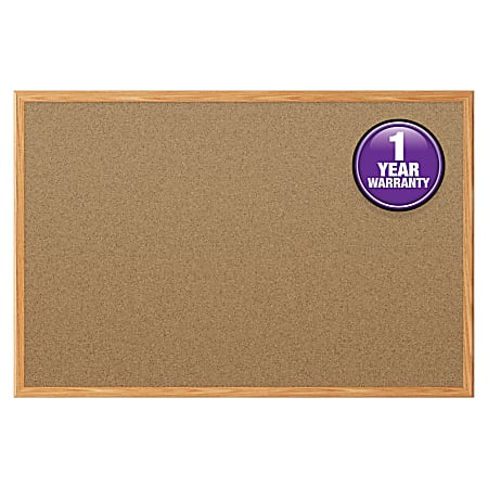 Mead® Classic Cork Bulletin Board 48" x 36", Aluminum Frame With Oak Finish