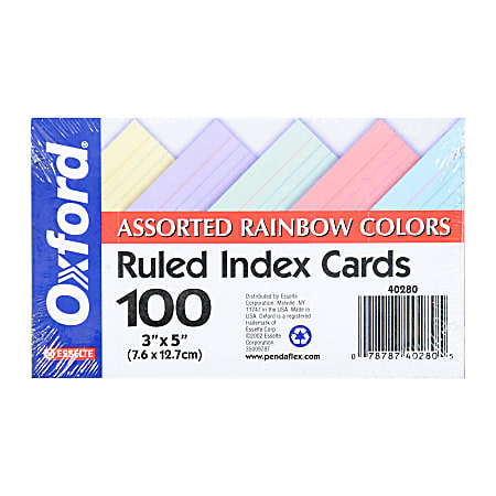 Oxford Index Cards, Ruled, 3" x 5", Assorted Pastels, Pack Of 100